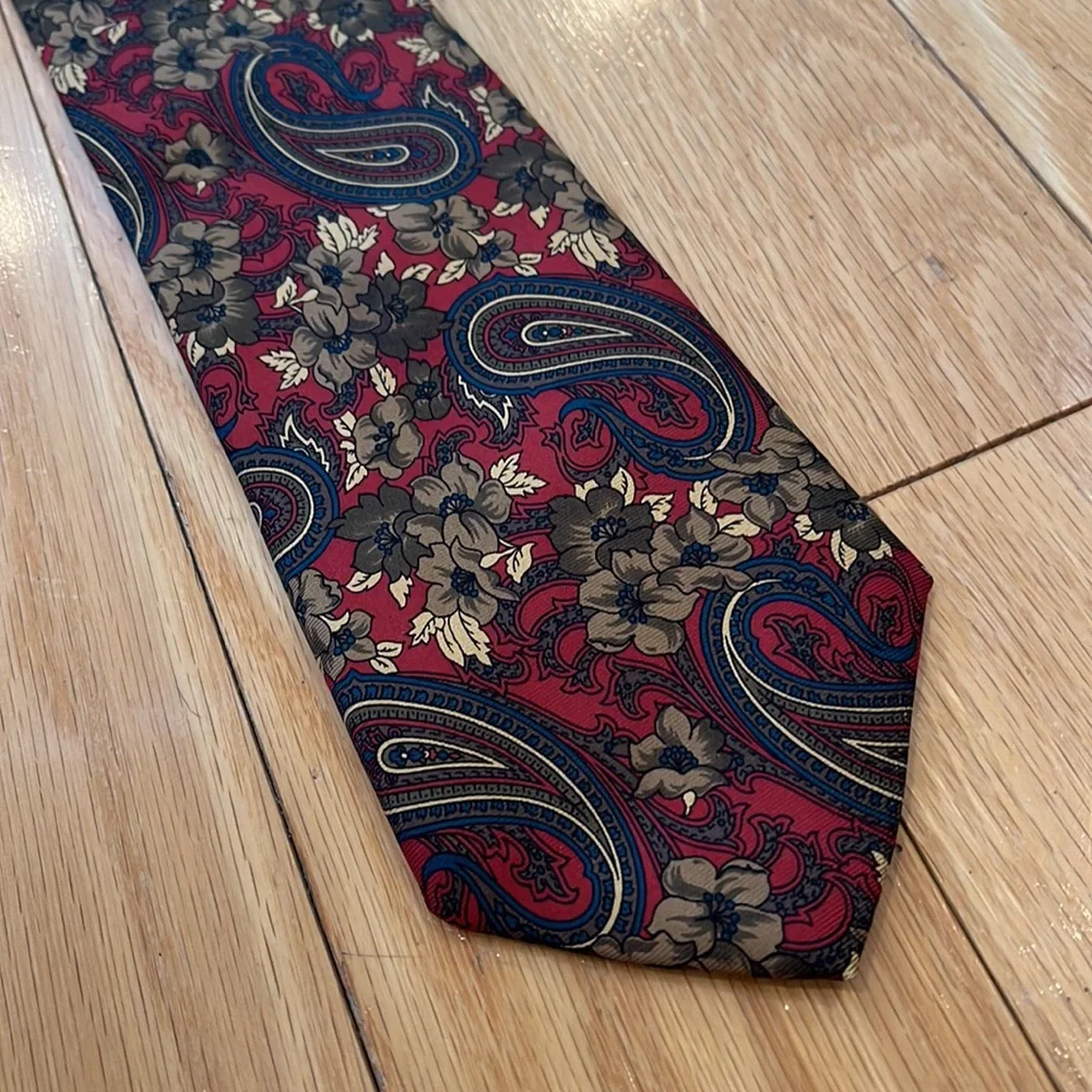 Stafford Red, Blue, & Tan Floral Paisley Silk Tie